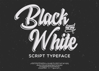 Fototapeta na wymiar Black and White. Lettering print on sticker or clothes. Script font. Vector illustration.