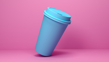 Coffee paper cup. Trendy fashion style. Minimal design art, 3D illustration. 