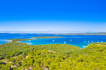 Fototapeta na wymiar Beautiful blue sea paradise, archipelago on the island of Dugi Otok in Croatia, aerial seascape