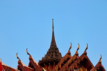 beautiful The roof of the temple has gable roofs  contrast with blue sky