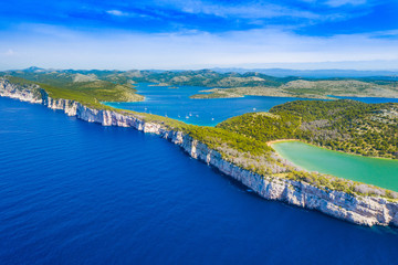 Cliffs above the sea on the shore of nature park Telascica, island of Dugi Otok, Croatia,...