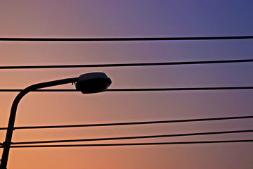 beautiful vanilla sky background of city lighting poles and wire electric