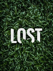 Lost text on green grass