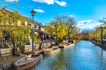 View of Kurashiki Bikan Historical Quarter. Townscape known for characteristically Japanese white...