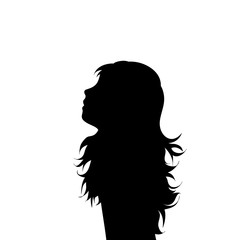 Vector silhouette of girl on white background. Symbol of child, childhood, school, infantile, profile.