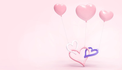 Love and Blue Hearts Pink balloons and Valentine's Day concept and wedding greeting cards on Pink pastel  background - 3d rendering