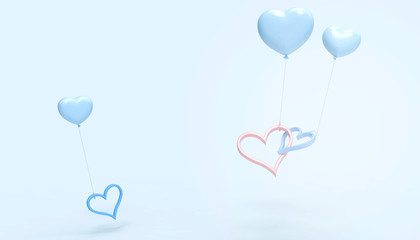 Love and Hearts Blue balloons and Valentine's Day concept and wedding greeting cards on pastel Blue background - 3d rendering