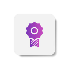 badge award round icon in solid/glyph with stripes style in purple smooth gradient background, suitable for mobile and web UI, app button,  infographic, etc