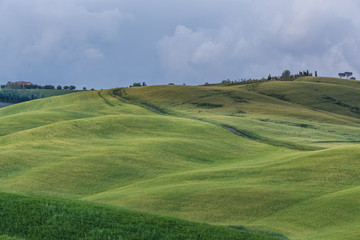 Beautiful countryside landscapes in Tuscany with rolling hills during the sunset