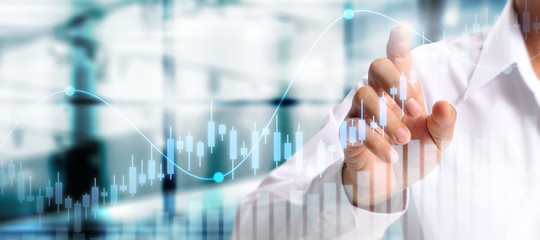 Businessman plan graph growth increase of chart positive indicators in his business