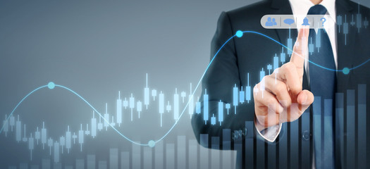 Businessman plan graph growth increase of chart positive indicators in his business