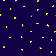 Star seamless night vector pattern. Shiny stars on dark blue background. Ornament for holidays, children's interiors, Birthday. Trendy Vector illustration for wallpaper, wrapping paper, textile