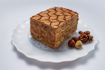 Homemade cake on white background