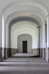 Corridor and white walls in the Museum of Europe, Madrid, Spain