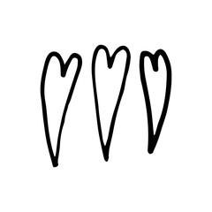 Set of hand-drawn black outline hearts isolated on a white background. Valentine's Day Festive Element. February 14 holiday symbol. Variants of Cute Minimalistic Signs of Love