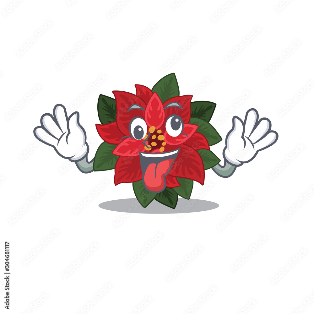 Sticker mascot flower poinsettia with in bring gift character