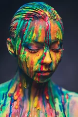 Fototapete Rund Young woman covered with a colourful paint © Nejron Photo