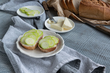 Healthy homemade sandwiches with vegetables and hard-boiled eggs
