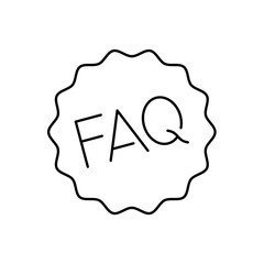 Icono plano lineal sello estrella con texto FAQ en color negro