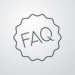 Icono plano lineal sello estrella con texto FAQ en fondo gris