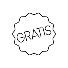 Icono plano lineal sello estrella con texto GRATIS en color negro