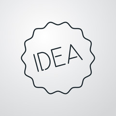 Icono plano lineal sello estrella con texto IDEA en fondo gris