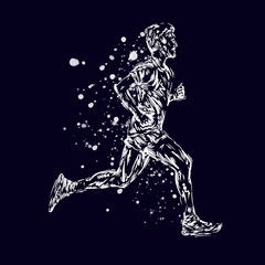 Obraz premium Running marathon, people run, colorful poster illustration man sketch hand drawing sport