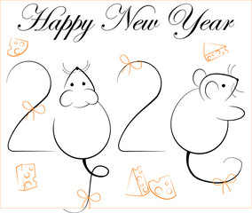 new year card with the symbol of the year rats 2020
