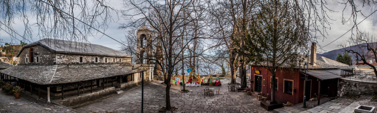 Village of Kissos in Pelion, main square on a winter monring