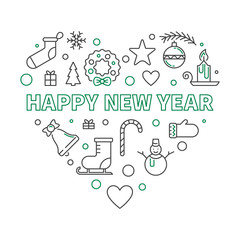 Fototapeta premium Happy New Year Heart vector outline concept minimal illustration or greeting card