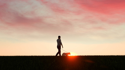 Fototapeta premium People Silhouette Walking at Sky Background 3D Rendering