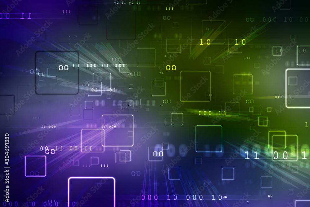 Poster 2d illustration abstract digital binary data on computer screen