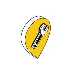 Map label Wrench repair. Vector 3d isometric, color web icon, new flat style. Creative illustration design, idea for infographics.