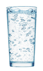 one glass of sparkling water on a white background, isolated object
