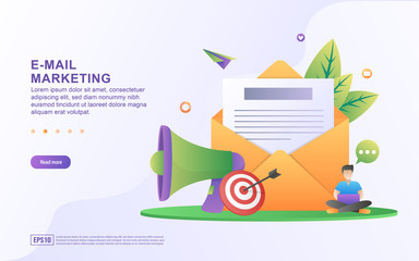 Vector illustration of email marketing & message concept with "email" send message and message notification sign. Suitable for web landing page, marketing material, mobile app, web banner.
