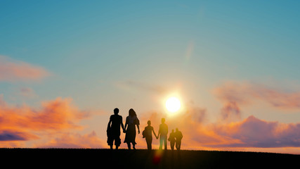 Fototapeta premium People Silhouette at Sunset 3D Rendering
