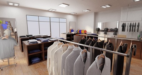 Realistic 3d Render of Clothes Shop