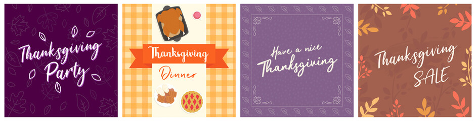 Thanksgiving Background Flyer Banner poster template vector illustration Autumn holiday greeting card set pack