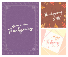 Thanksgiving a4 Flyer Banner poster template vector illustration Autumn holiday greeting card set pack