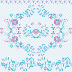 Tradition mughal motif, fantasy flowers in retro, vintage style. Seamless pattern, background. Vector illustration. On blue stripes background..