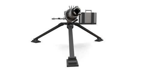 Large machine gun on a tripod with a full cassette ammunition on a white background. 3d ilustration.