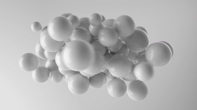 Studio background, flying spheres.  In Ultra HD 4k.