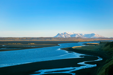 Naklejka premium snow mountain with river and lake in Iceland