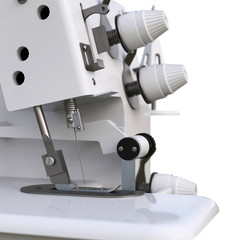Overlock on a white background. Equipment for sewing production. Sewing clothes and textiles. 3d illustration.
