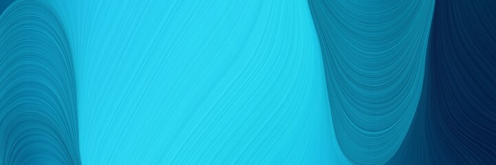 Obraz premium elegant curvy swirl waves background design with dark turquoise, very dark blue and bright turquoise color