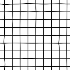 Trendy geometric hand drawn checkered seamless pattern. Stylish vector stock background for fabric, wallpaper, wrapping, textile, print. Black and white check, square, plaid, tile, school notebook