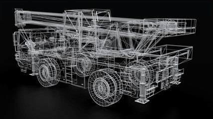 Mesh mobile crane. Three-dimensional illustration. 3d rendering.