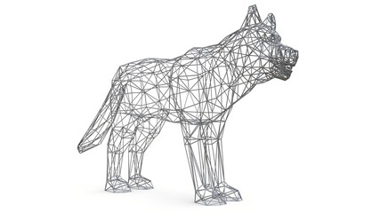 3D rendered mesh dog on isolated white background. 3d illustration.