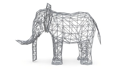 Elephant on a white background. Low polygon 3d illustration.