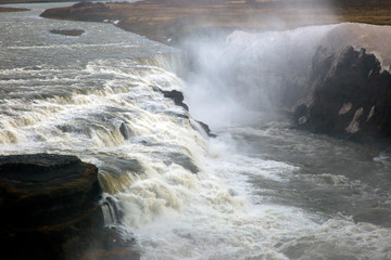Massive white waterfall in Iceland